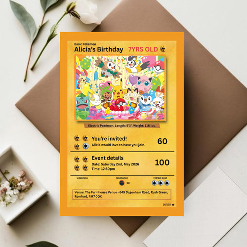 Pokémon Birthday Invite Card Template | Digital Kids Party Invite | Canva Template