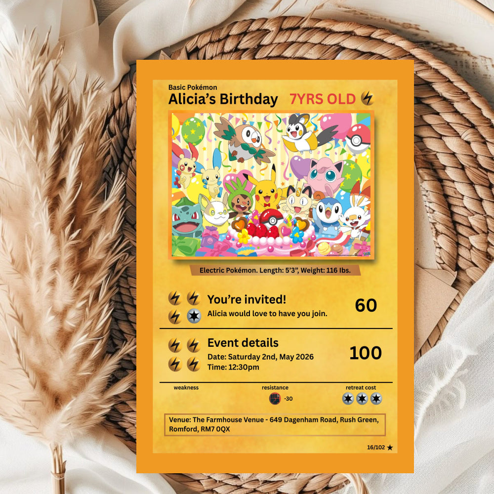 Pokémon Birthday Invite Card Template | Digital Kids Party Invite | Canva Template
