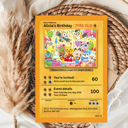 Pokémon Birthday Invite Card Template | Digital Kids Party Invite | Canva Template