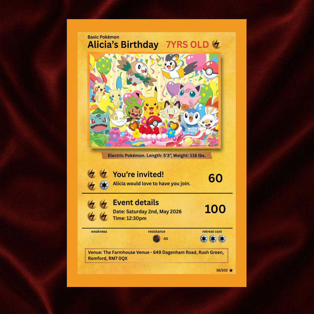 Pokémon Birthday Invite Card Template | Digital Kids Party Invite | Canva Template
