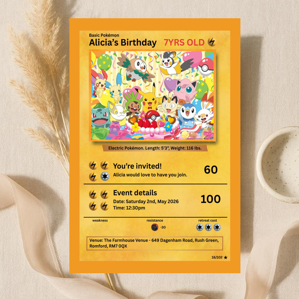 Pokémon Birthday Invite Card Template | Digital Kids Party Invite | Canva Template