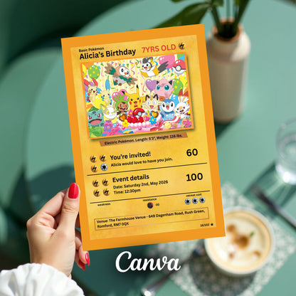 Pokémon Birthday Invite Card Template | Digital Kids Party Invite | Canva Template